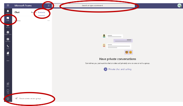 Search, Messages, Chat contacts and Join group button being highlighted, within the Messages section.