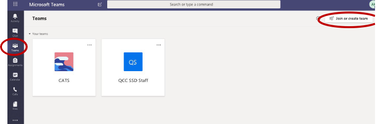 &ldquo;Join or create team&rdquo; button in Team section. 